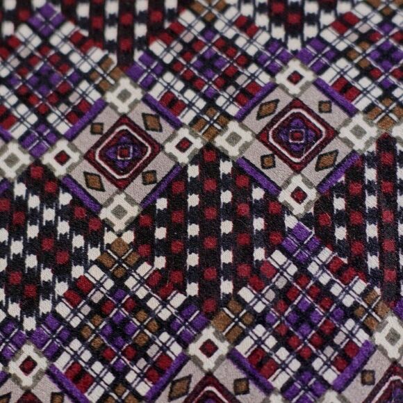Chez Roffe New York Red Beige Abstract Geometric Print Wide Silk Tie - Picture 2 of 7